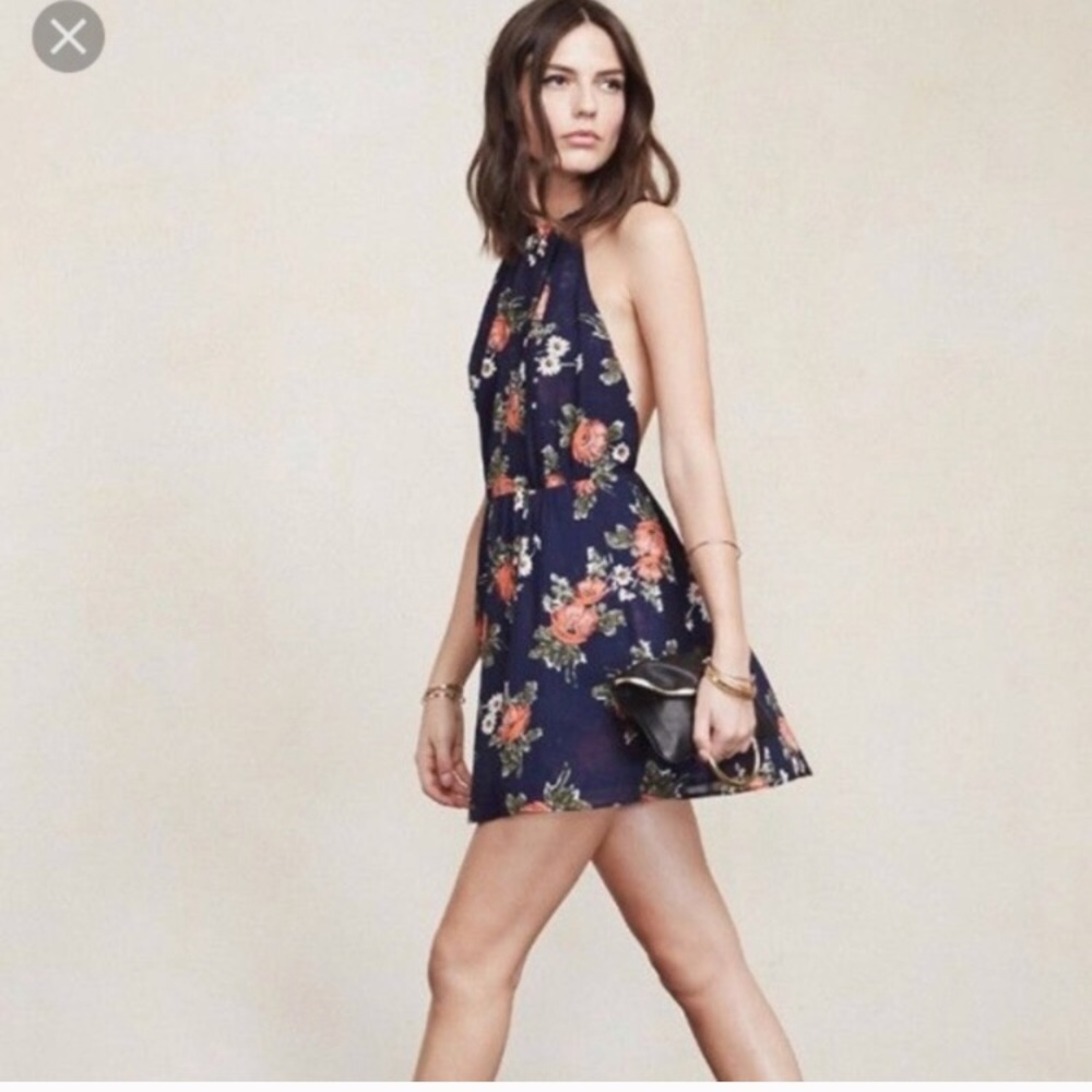 Reformation Garner Dress Navy Floral